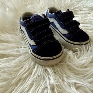 Kids Vans - Navy and White Velcro